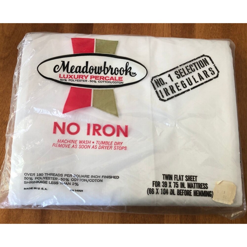 Meadowbrook Luxury Percale Twin Flat Sheet White 66x104 USA VINTAGE NEW